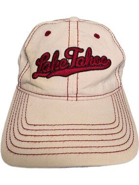 Vintage Lake Tahoe Souvenir Dad Hat Tan Red Embroidered Y2K Camping Baseball Cap